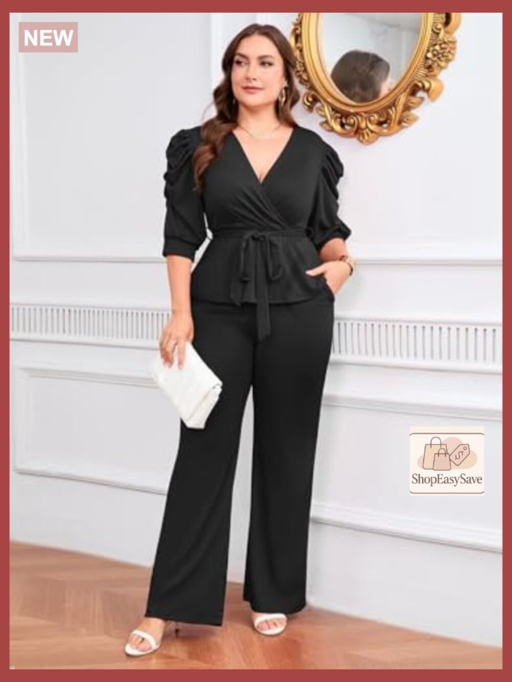 Dressy 2 Piece Pant Set Ruffle Top Wide Leg Business Pantsuits Fall Outfits - Picture 5 of 7